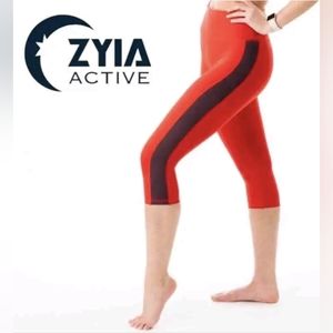 ZYIA Active Red Royalty strip light n tight high-rise leggings Size: 8-10